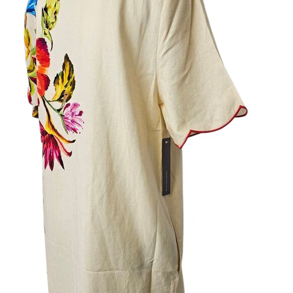 Farm Rio x Anthropologie Scalloped Shirt Dress, Linen Blend, Floral, Resort, M - Picture 9 of 11